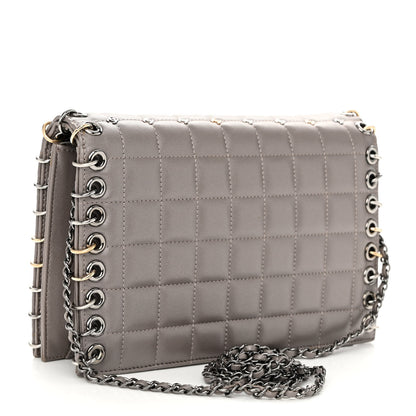 Chanel Lambskin Chocolate Bar Piercing CC Studded Small Chain Flap Bag Grey 3 of 12