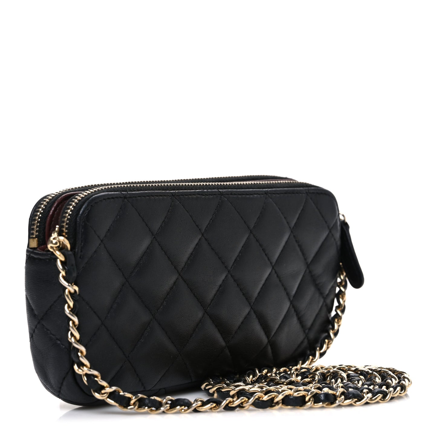 Lambskin Quilted Small Clutch With Chain  Black
