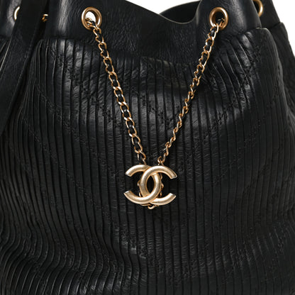 Chanel Iridescent Crumpled Calfskin Coco Pleats Drawstring Bag Black 8 of 12