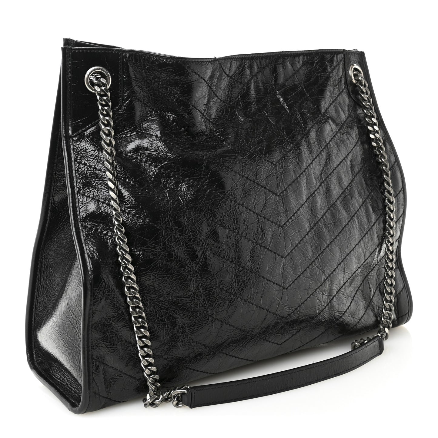 Crinkled Calfskin Matelasse Monogram Large Niki Shopper Tote Black