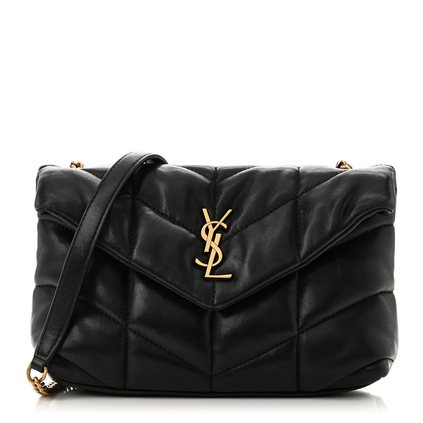 Lambskin Quilted Toy Loulou Puffer Monogram Chain Satchel Black