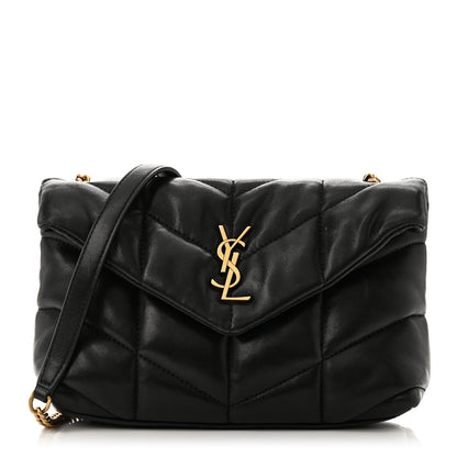 Saint Laurent Lambskin Quilted Toy Loulou Puffer Monogram Chain Satchel Black 1 of 11