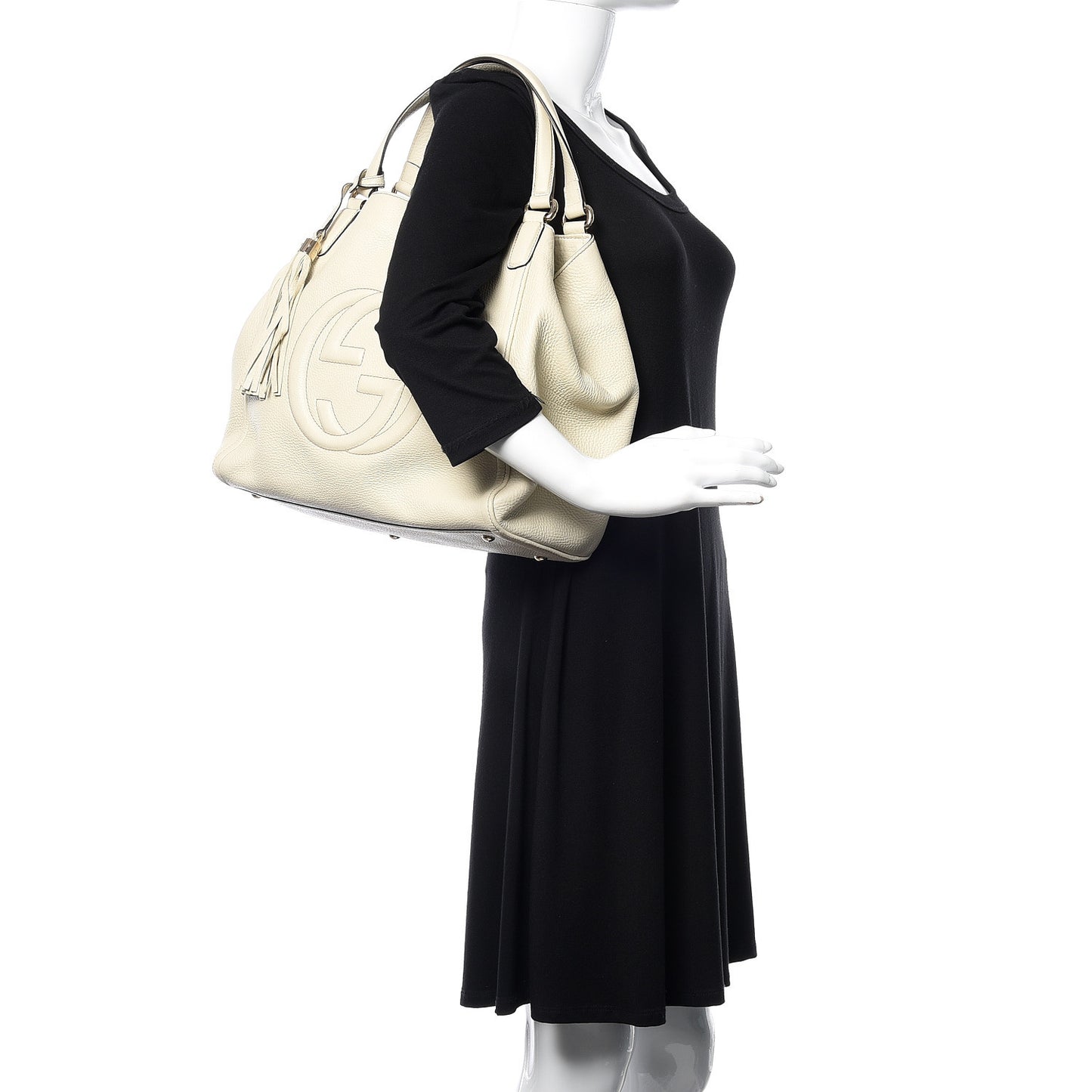Pebbled Calfskin Medium Soho Shoulder Bag Off White