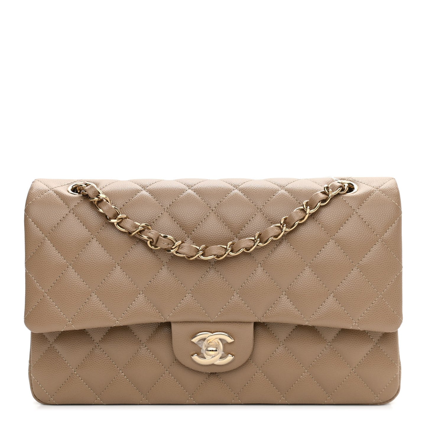 Caviar Quilted Medium Double Flap Beige