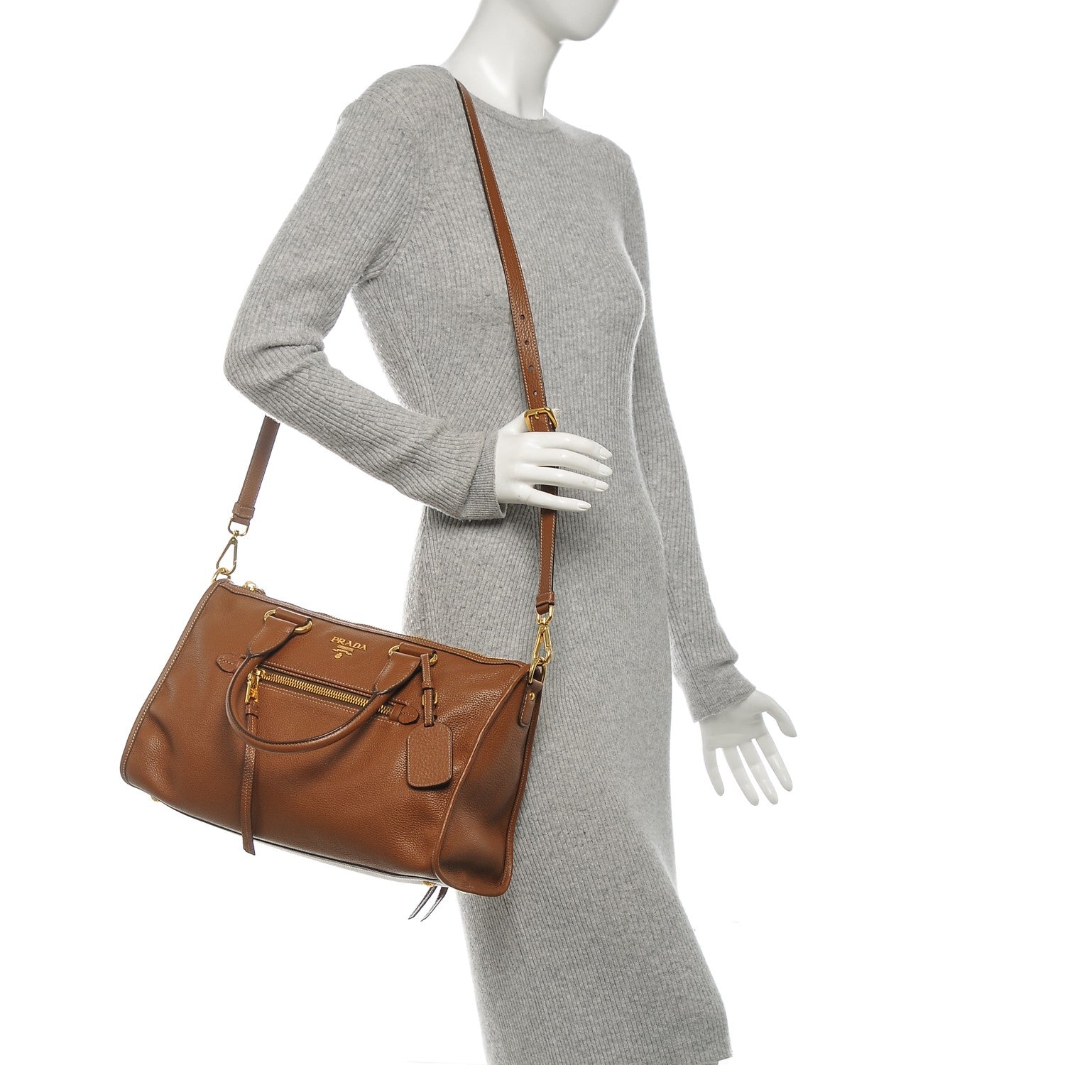 Prada Vitello Daino Shopping Satchel Brandy 2 of 7