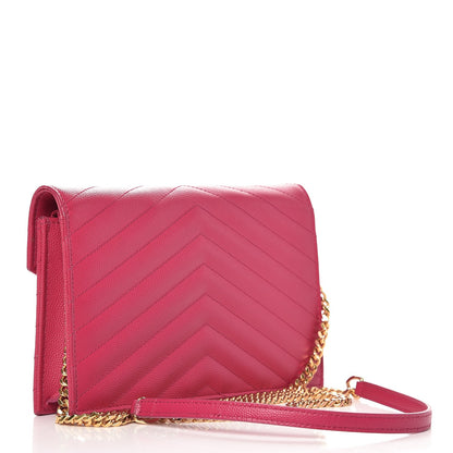Saint Laurent Grain De Poudre Matelasse Chevron Monogram Envelope Chain Wallet Bubblegum 3 of 11