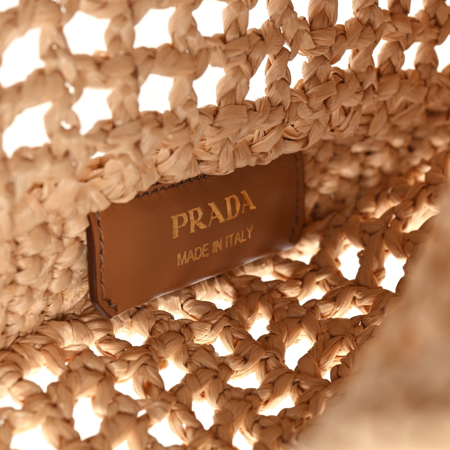 Prada Yarn Raffia Effect Crochet Logo Embroidered Tote Bag Naturale 6 of 9
