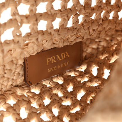 Prada Yarn Raffia Effect Crochet Logo Embroidered Tote Bag Naturale 6 of 9