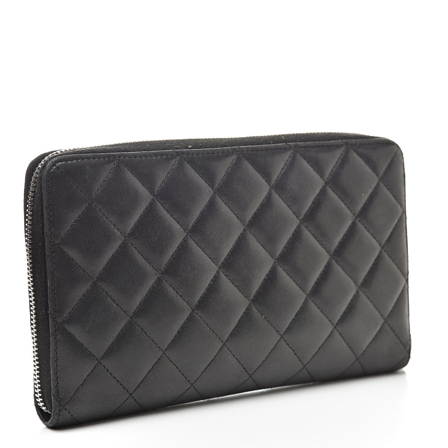 Chanel Lambskin Quilted Large Zip Around Organizer Wallet Black 3 of 16