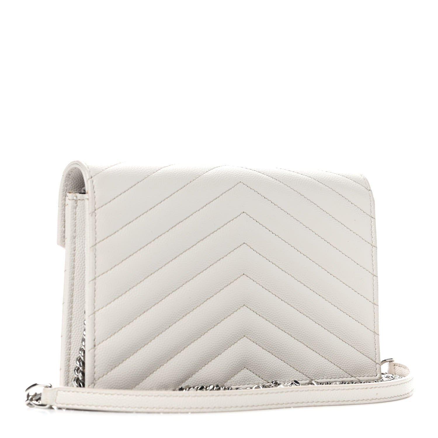 Saint Laurent Grain De Poudre Matelasse Chevron Monogram Envelope Chain Wallet Optical White 2 of 7