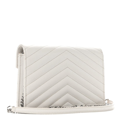 Saint Laurent Grain De Poudre Matelasse Chevron Monogram Envelope Chain Wallet Optical White 2 of 7