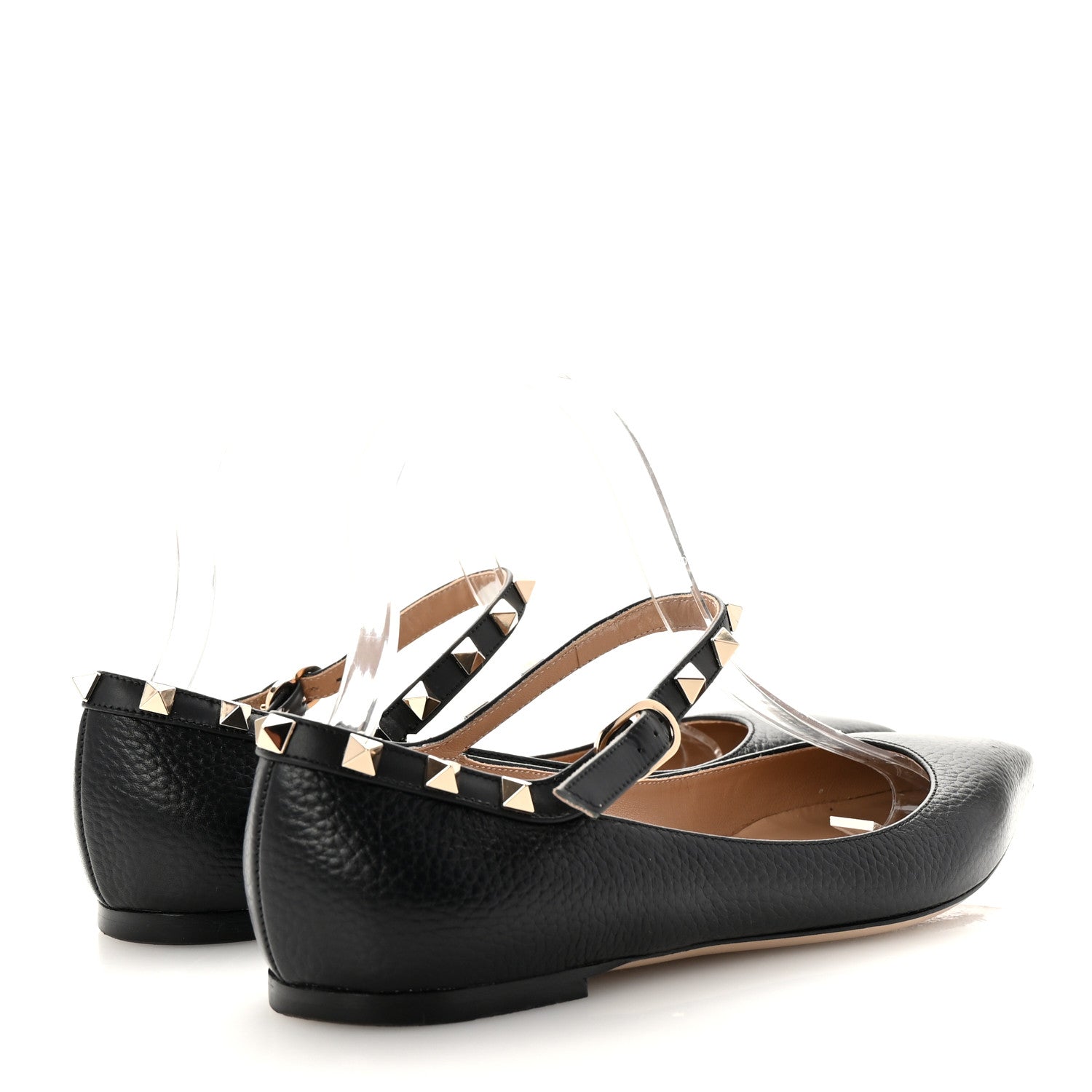 Valentino Garavani Pebbled Calfskin Rockstud Ankle Strap Ballerina Flats 38 Black 5 of 10