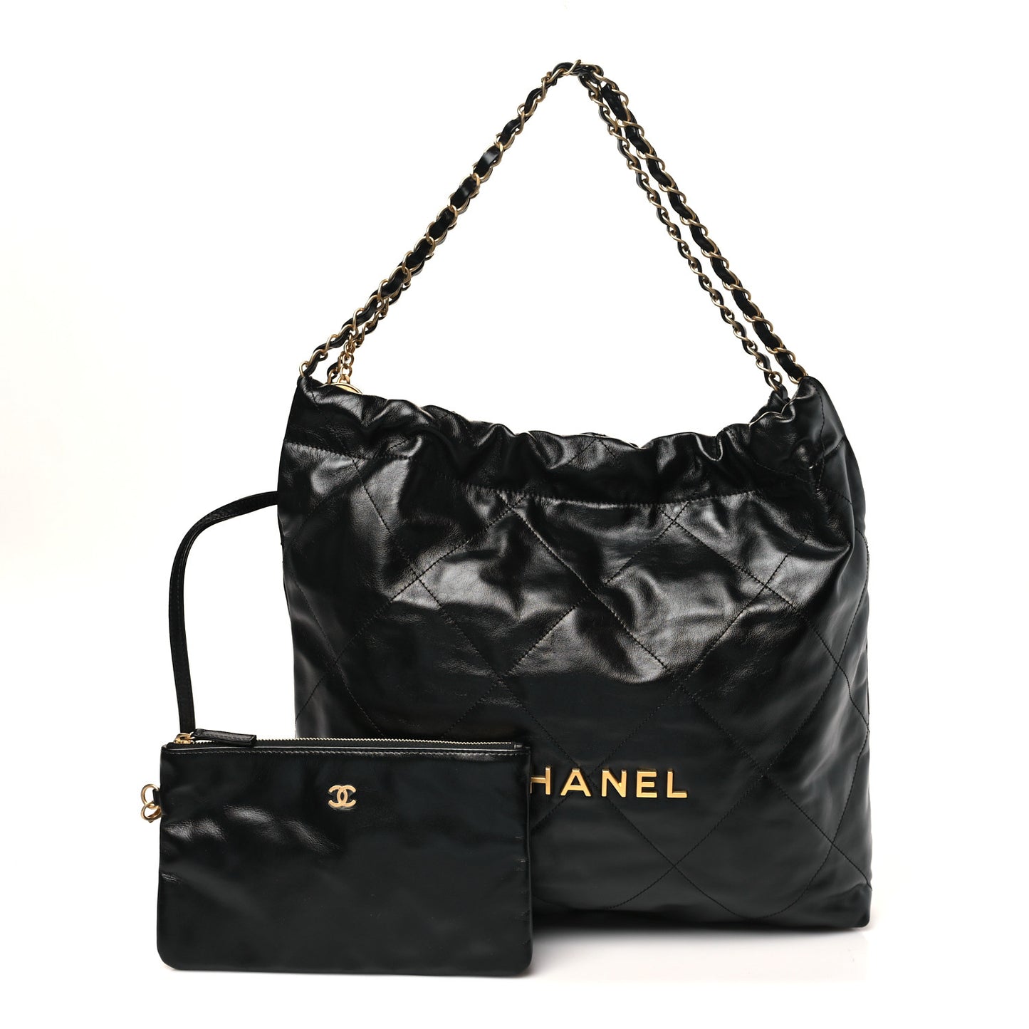 Shiny Calfskin Quilted Chanel 22 Black