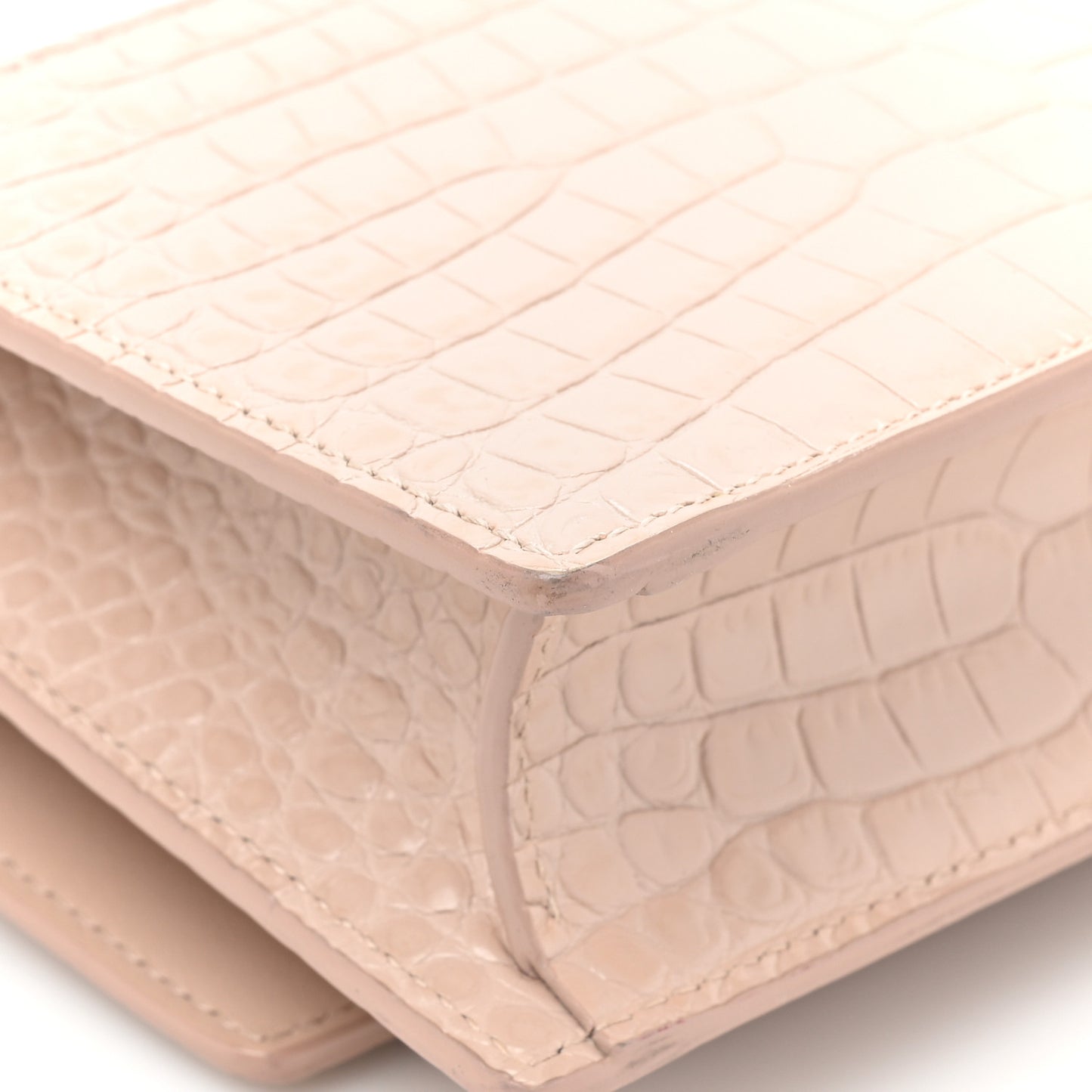 Calfskin Crocodile Embossed Monogram Sunset Chain Wallet Marble Pink