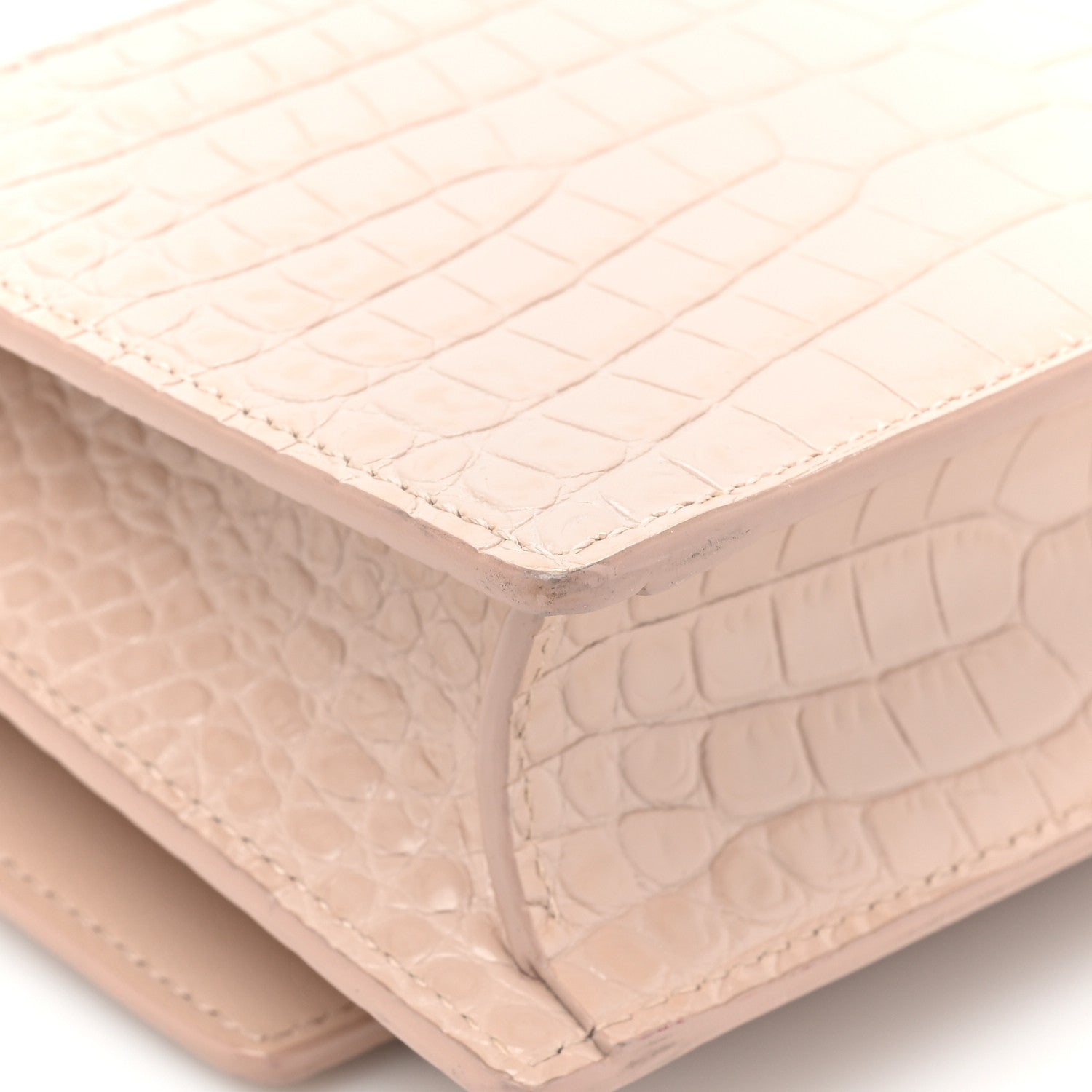 Saint Laurent Calfskin Crocodile Embossed Monogram Sunset Chain Wallet Marble Pink 17 of 19