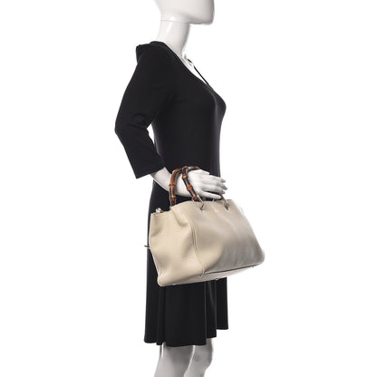 Gucci Pebbled Calfskin Medium Bamboo Shopper Tote Off White 2 of 12
