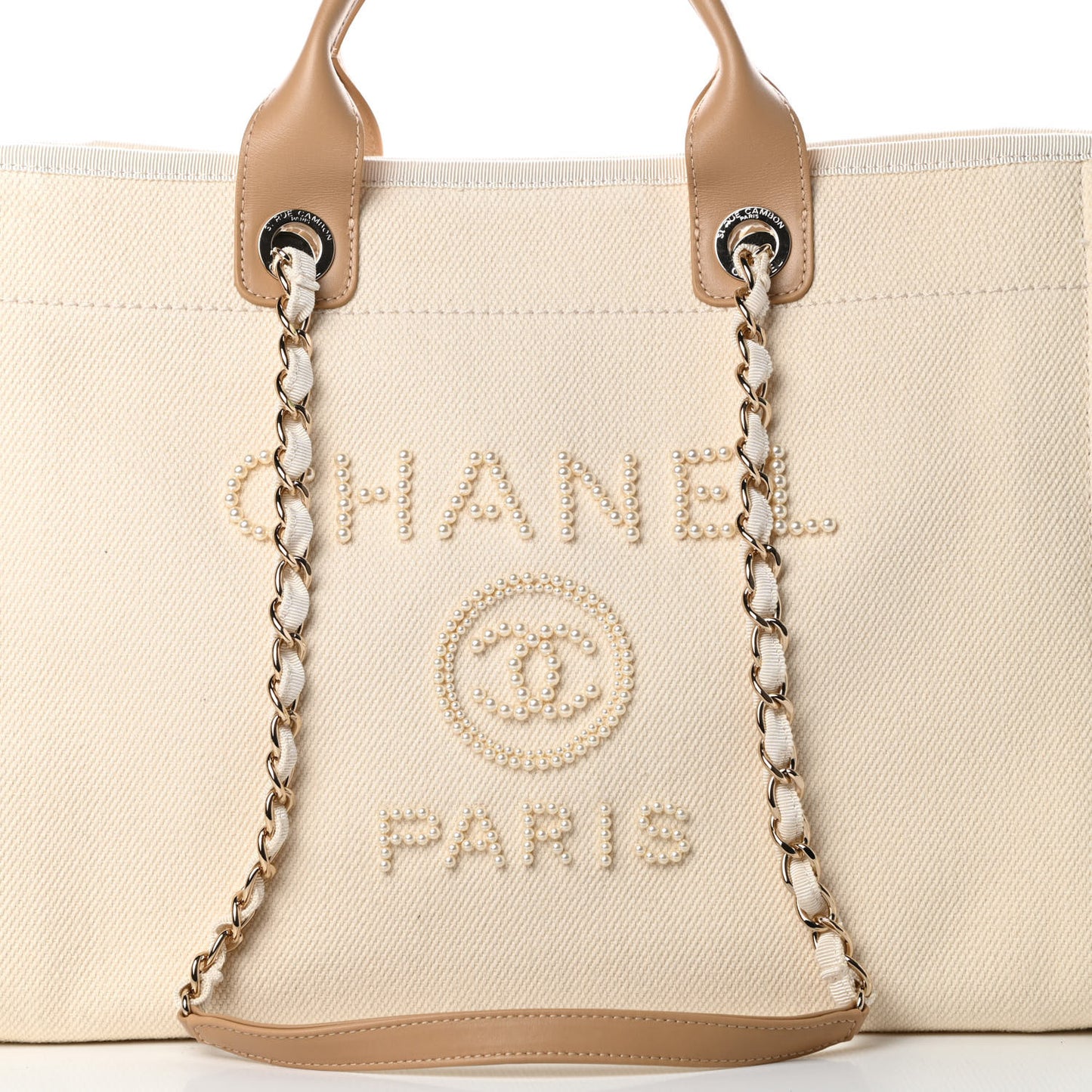 Canvas Pearl Medium Deauville Tote Ecru Beige