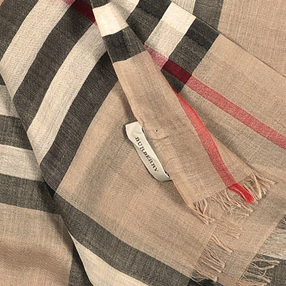 Burberry Wool Silk Giant Check Lightweight Scarf Camel 3 of 3