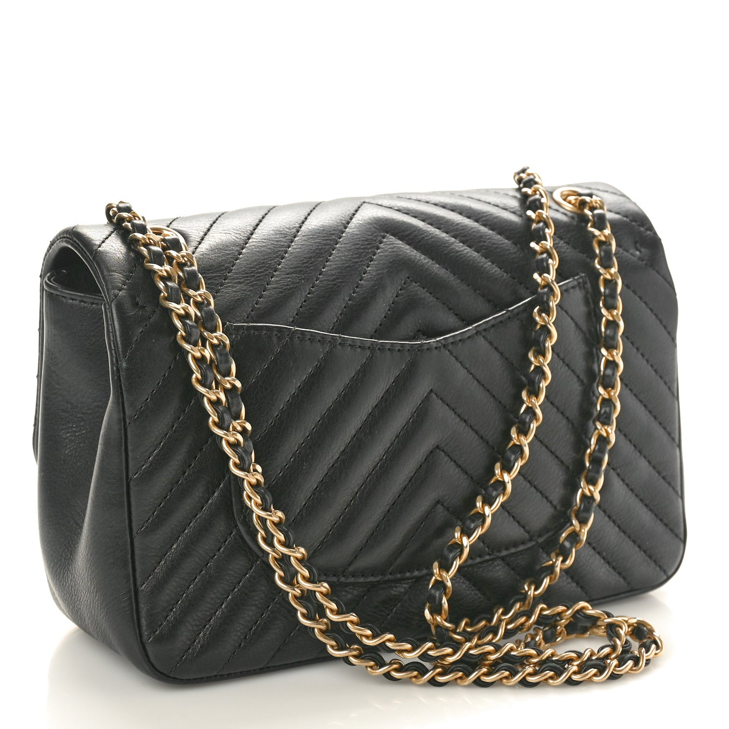 Calfskin Chevron Quilted Mini Rock The Corner Flap Black