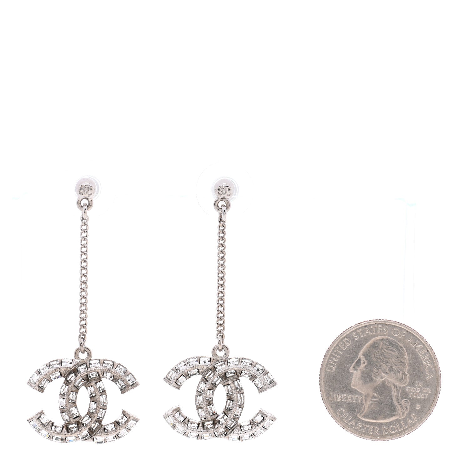 Chanel Baguette Crystal CC Drop Earrings Silver 2 of 4