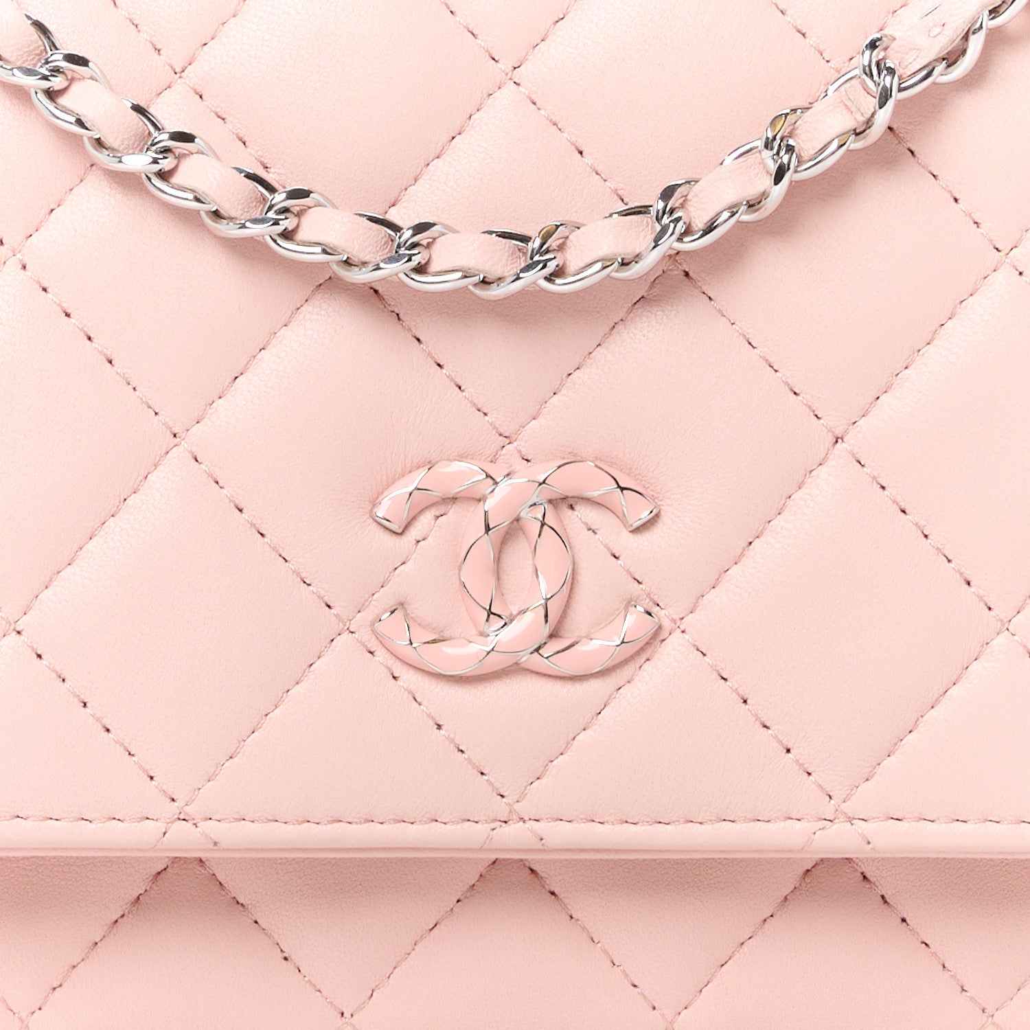 Chanel Calfskin Enamel Quilted CC Wallet On Chain WOC Pink 9 of 12