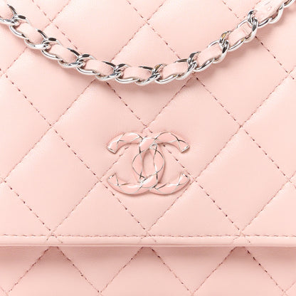Chanel Calfskin Enamel Quilted CC Wallet On Chain WOC Pink 9 of 12