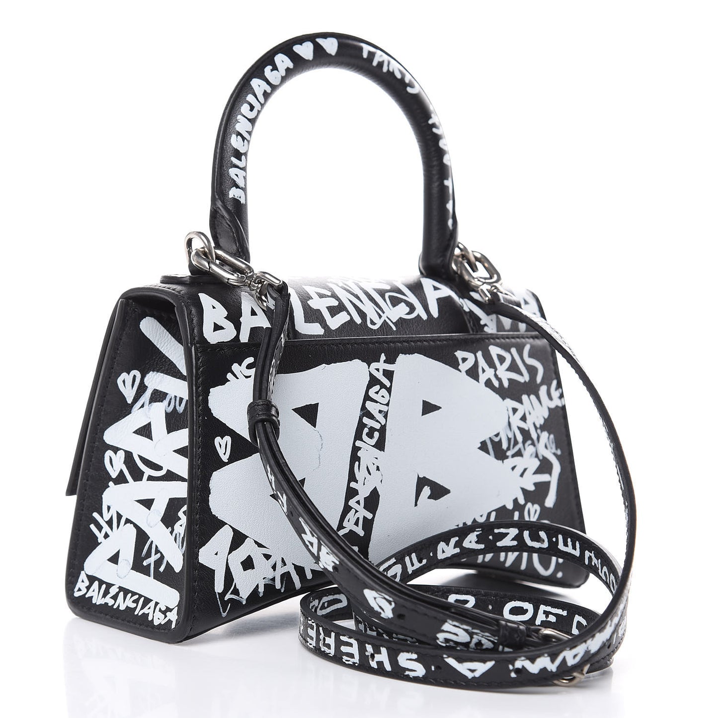 Smooth Calfskin Graffiti Hourglass Top Handle Bag XS Black White