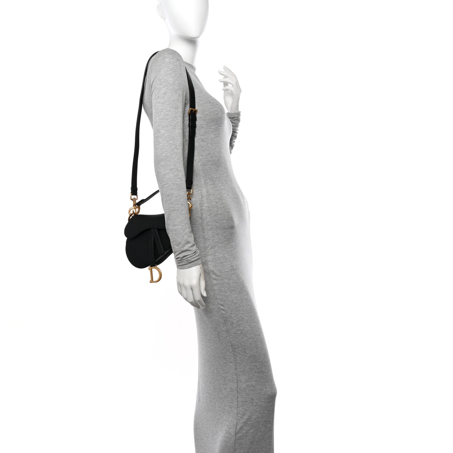 Grained Calfskin Mini Saddle Bag With Strap Black