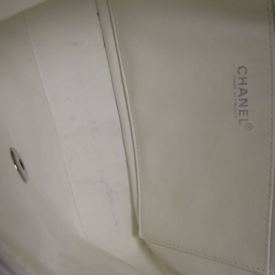 Lambskin Contrast Stitch Medium Flap White