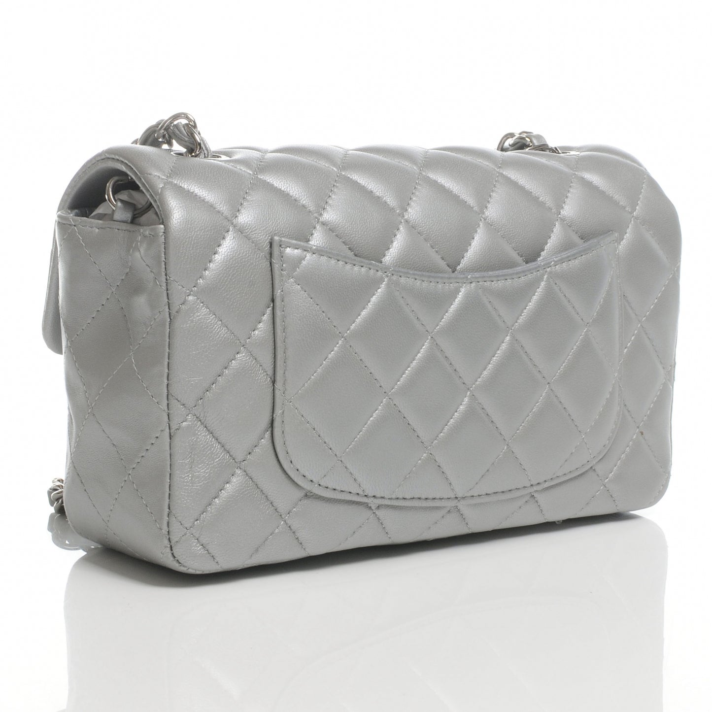 Lambskin Quilted Mini Flap Silver