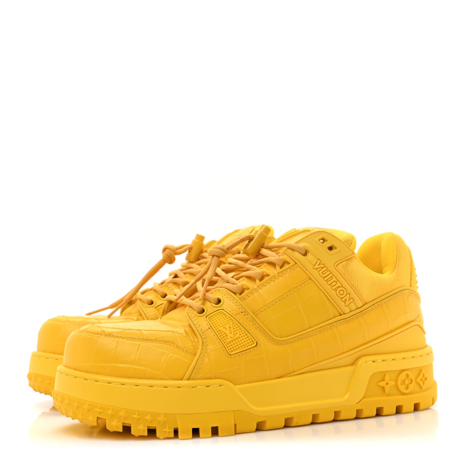 Louis Vuitton Calfskin Alligator Embossed Mens LV Trainer Maxi Sneakers 6 Yellow 3 of 13