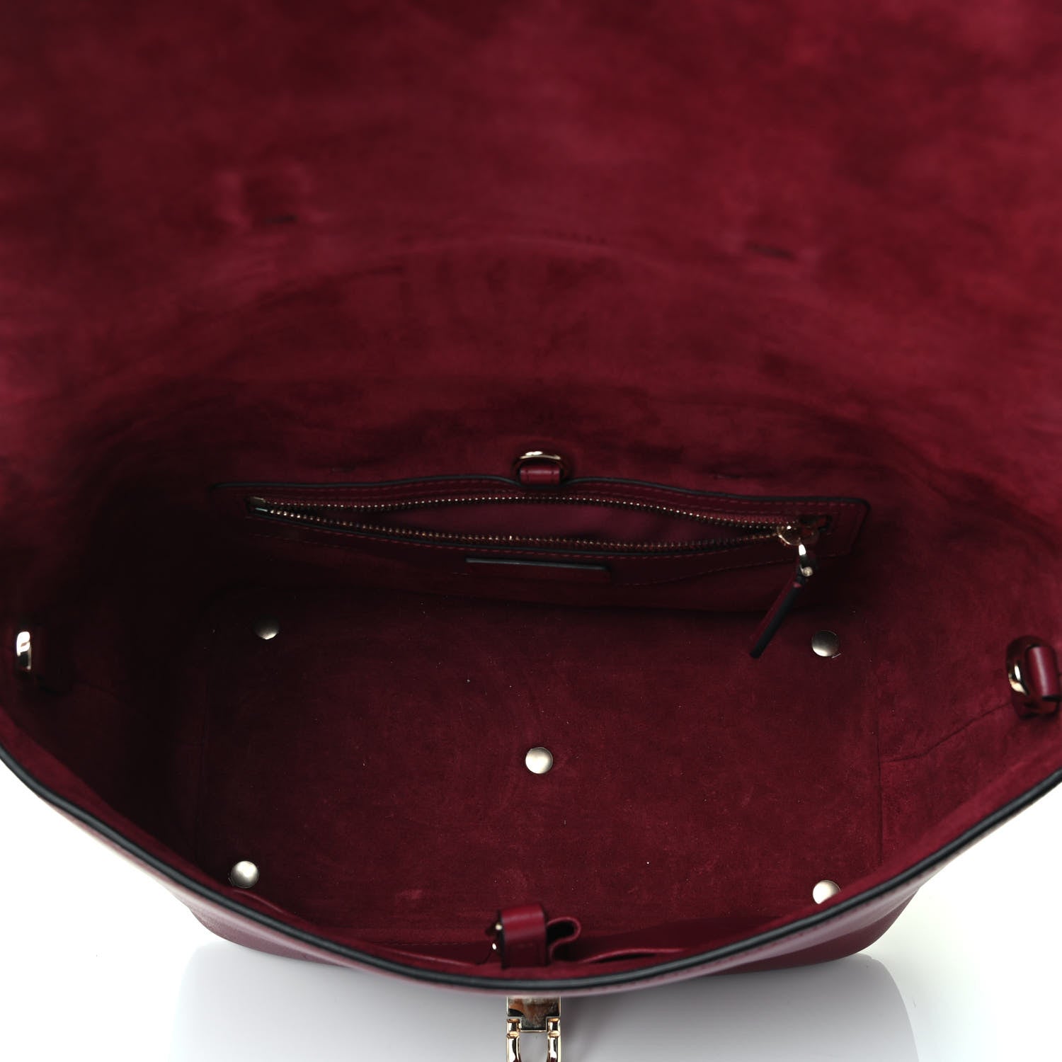 Valentino Garavani Calfskin Small Rockstud Demilune Double Handle Satchel Rubino 4 of 4