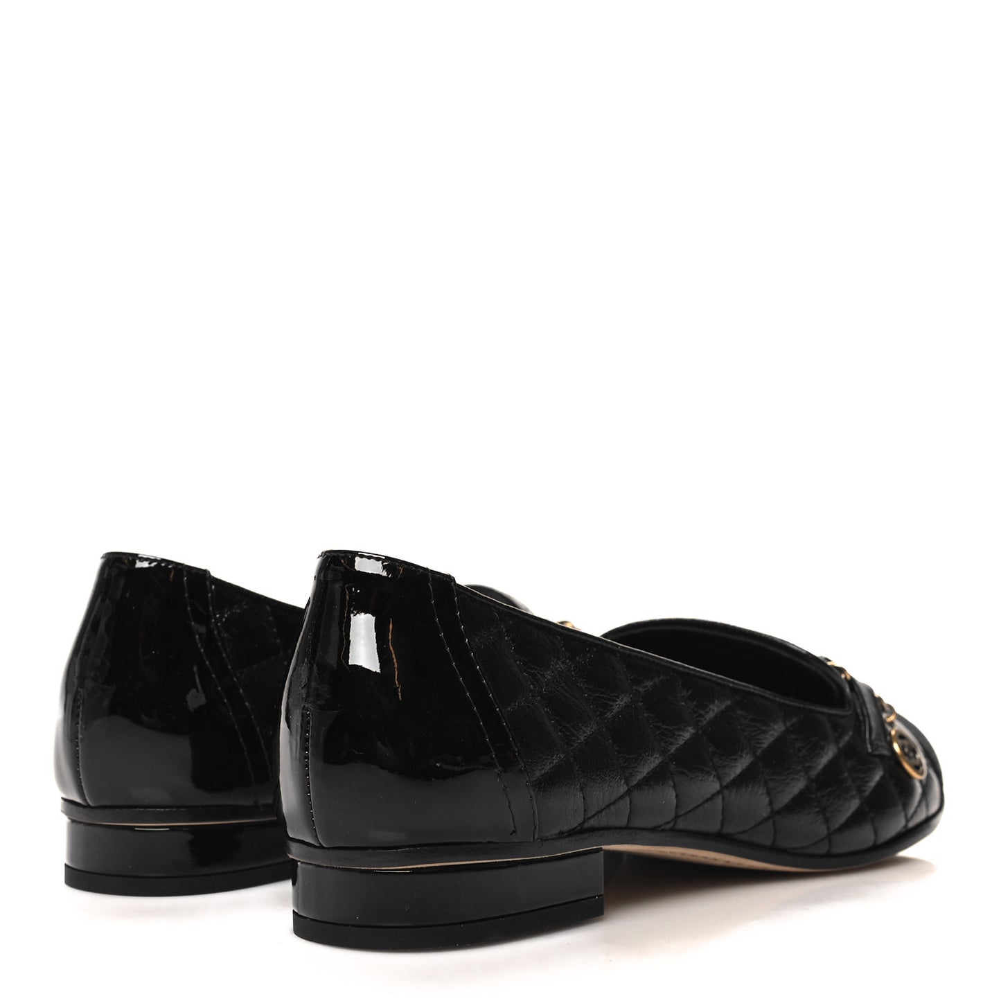 Grosgrain Glazed Lambskin Quilted Chain Loafers 37 Black