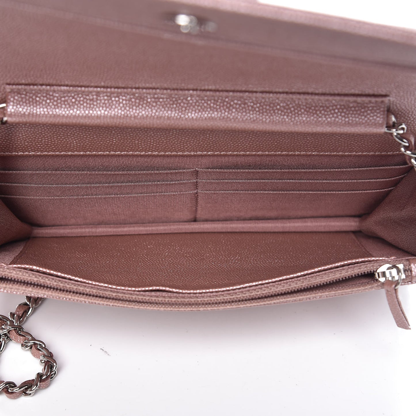 Metallic Caviar Chevron Quilted Vintage Mademoiselle Wallet On Chain WOC Pink