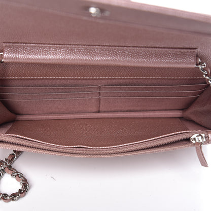 Chanel Metallic Caviar Chevron Quilted Vintage Mademoiselle Wallet On Chain WOC Pink 6 of 9