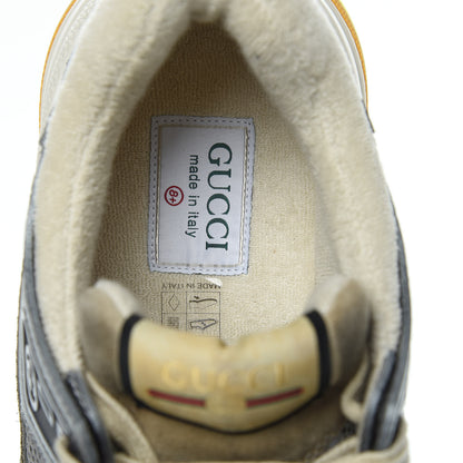 Gucci Metallic Calfskin Suede Mens Ultrapace Sneakers 8.5 Silver Oatmeal 7 of 8