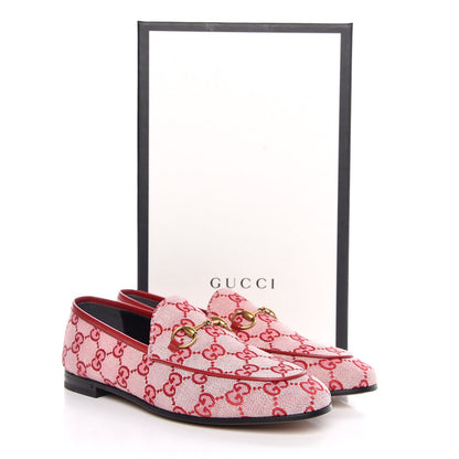 Gucci Canvas GG Monogram Horsebit Womens Jordaan Loafers 37 Gardenia Hibiscus Red 9 of 9