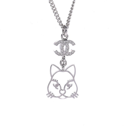 Chanel Crystal Emoji Choupette Cat Pendant Necklace Silver 4 of 6