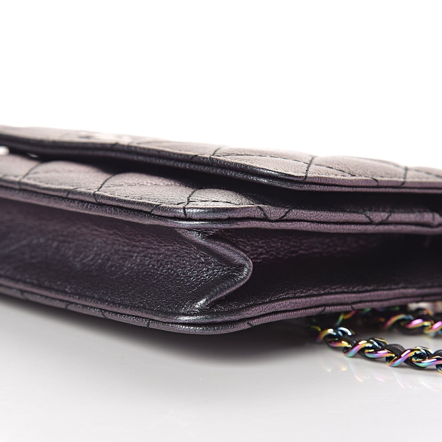 Iridescent Goatskin Quilted Wallet On Chain WOC Purple