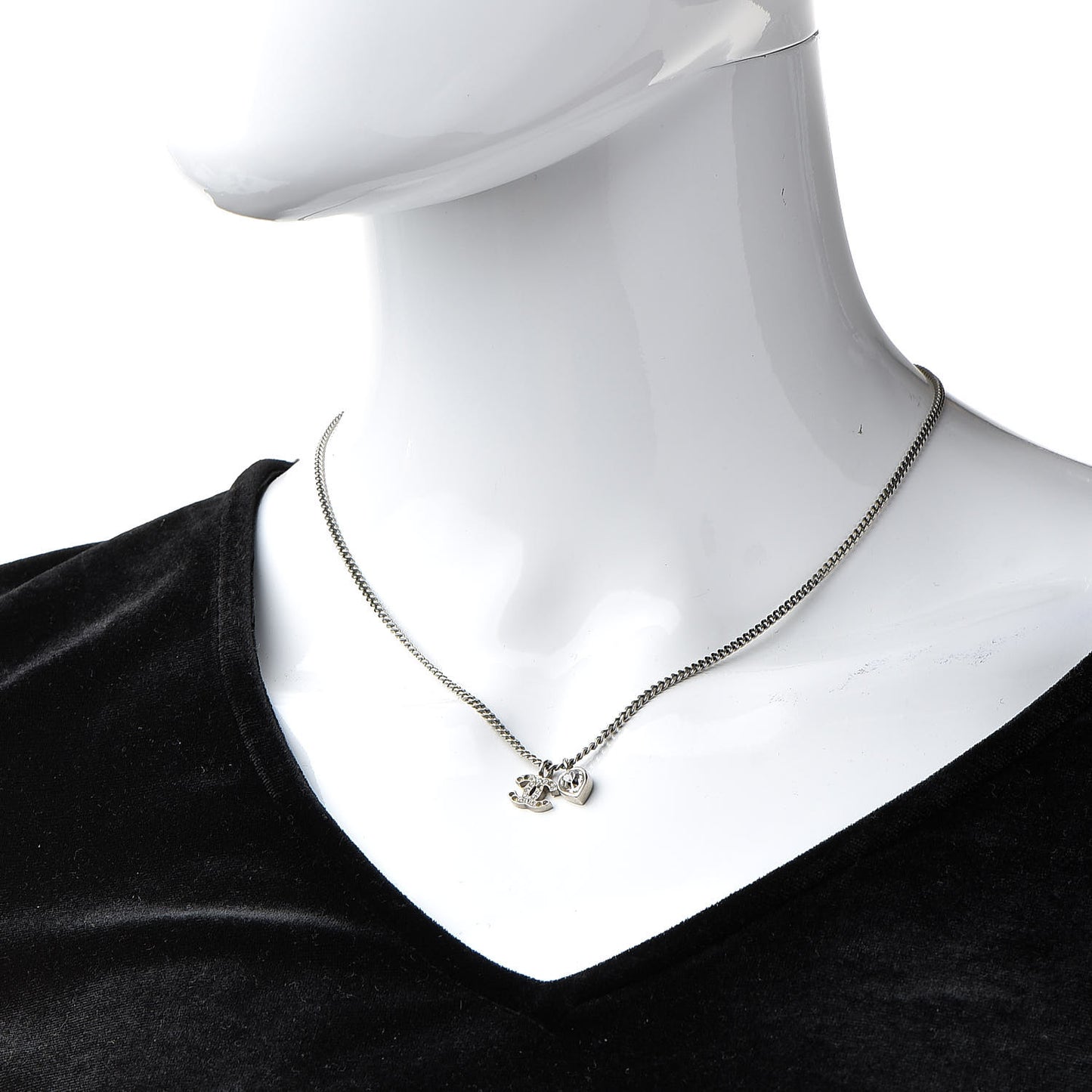 Crystal Mini Heart CC Necklace Silver