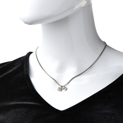 Chanel Crystal Mini Heart CC Necklace Silver 2 of 5