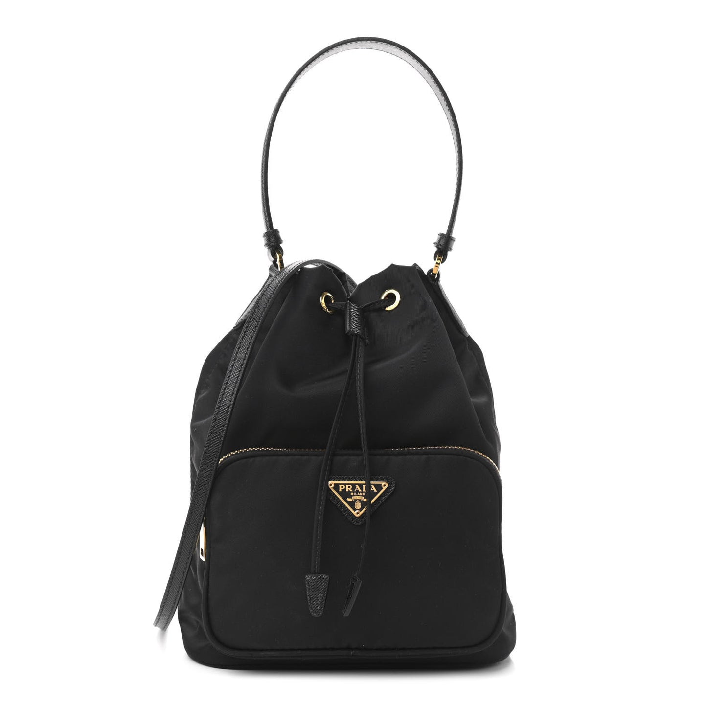Saffiano Tessuto Nylon Mini Bucket Crossbody Bag Black
