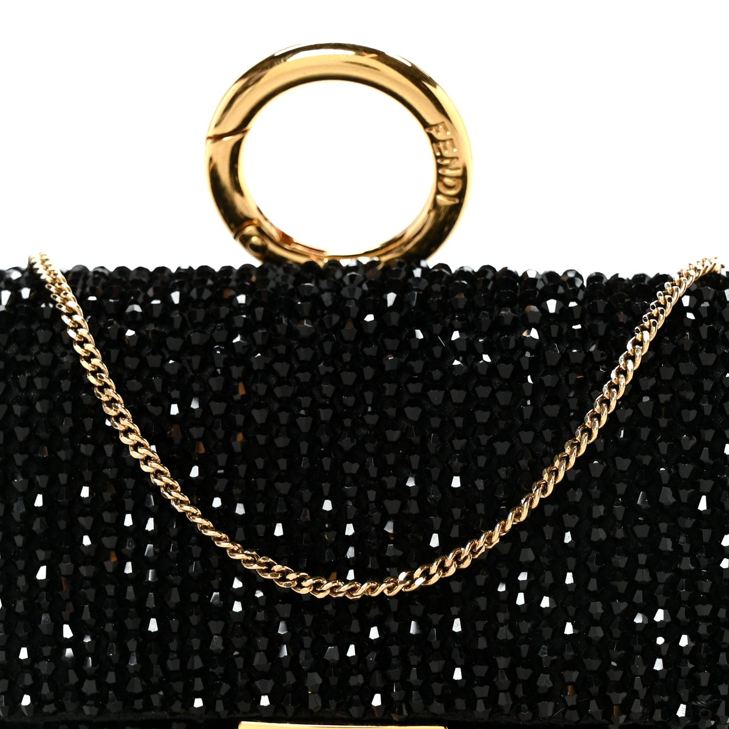 Crystal Vitello King Beaded Nano Baguette Charm Black