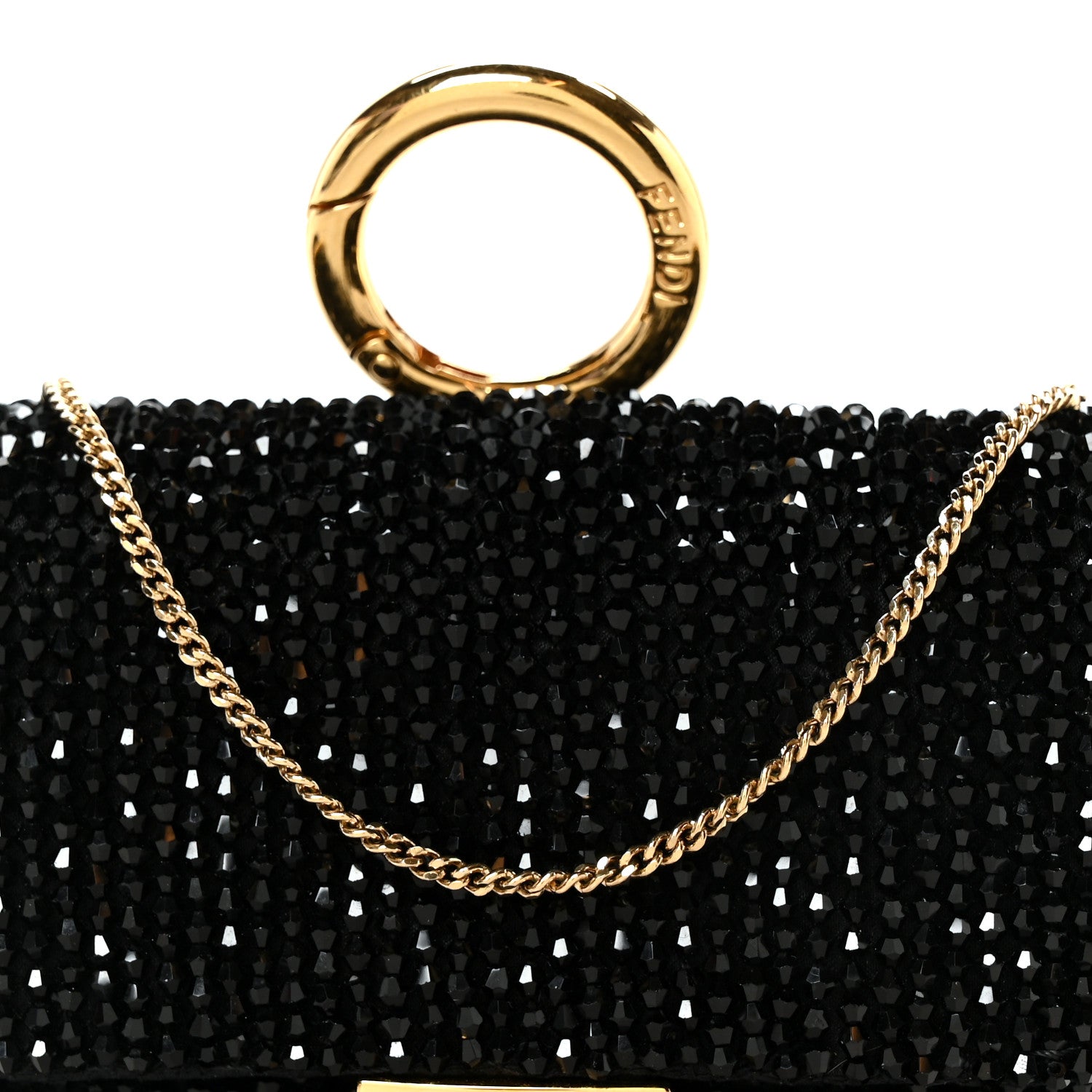 Fendi Crystal Vitello King Beaded Nano Baguette Charm Black 7 of 10