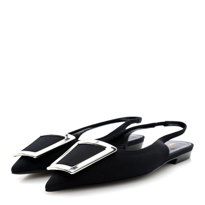 Saint Laurent Crepe De Chine Vivi 10 Plate Slingback Flats 37.5 Black 4 of 9