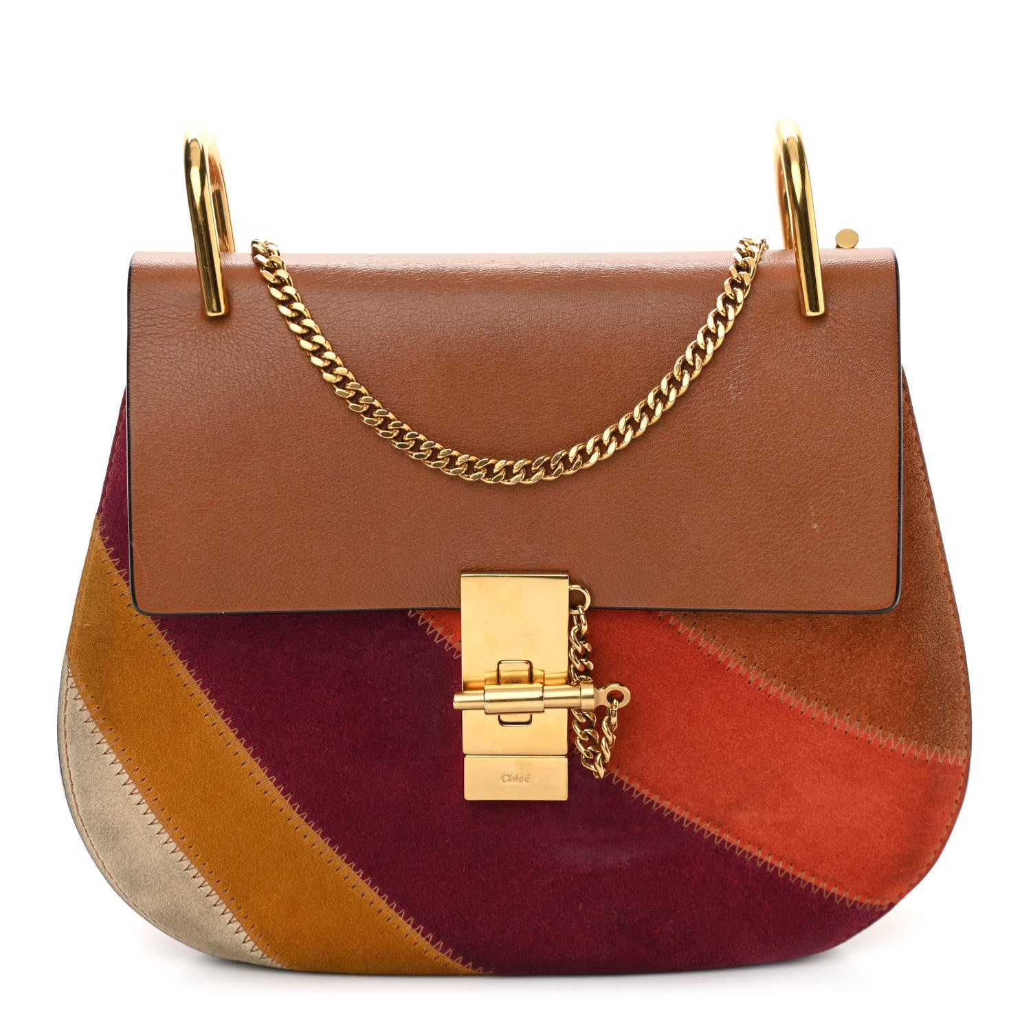 Chloe Calfskin Suede Rainbow Patchwork Drew Shoulder Bag Caramel 1 of 12