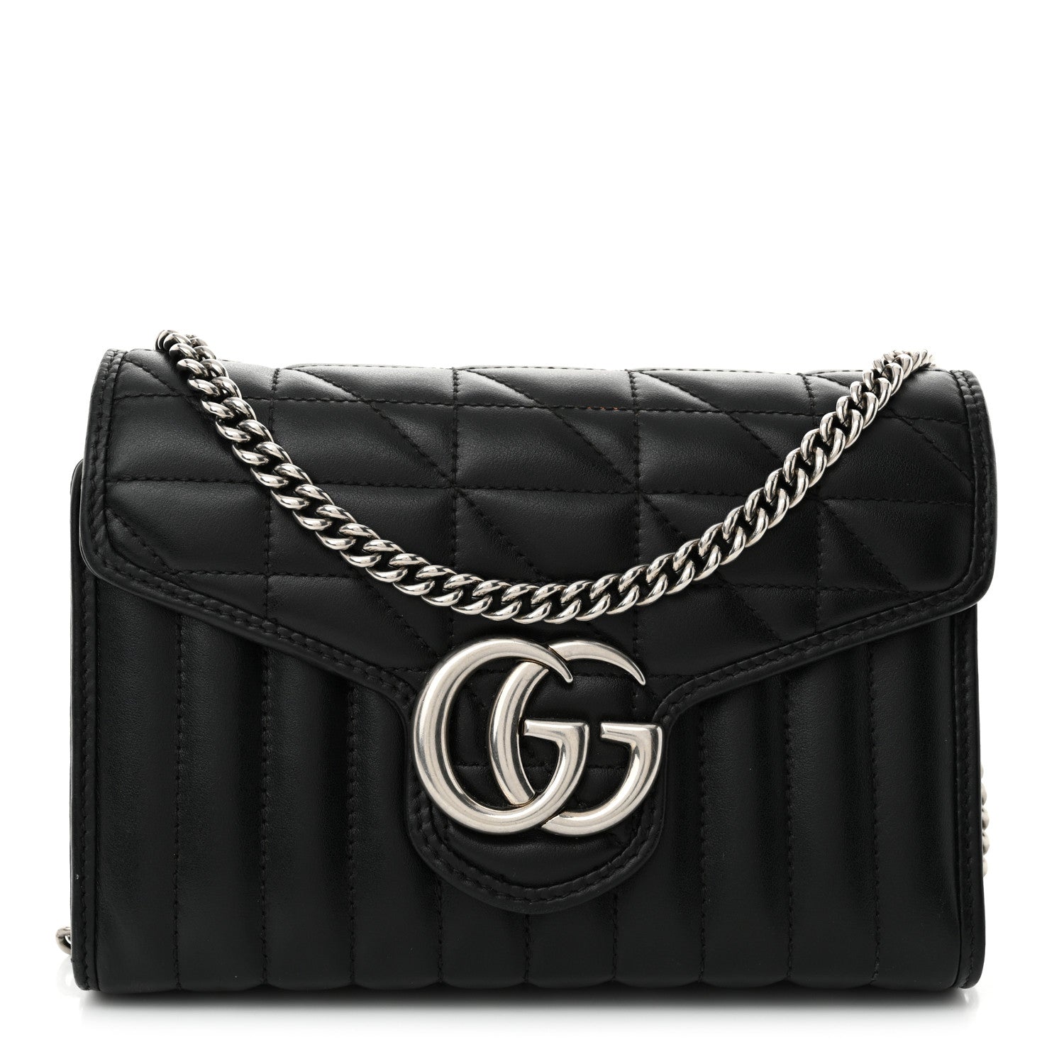 Gucci Calfskin Matelasse Aria GG Marmont Chain Wallet Black 1 of 11