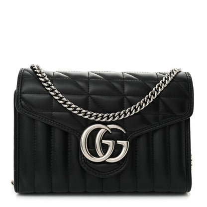 Gucci Calfskin Matelasse Aria GG Marmont Chain Wallet Black 1 of 11