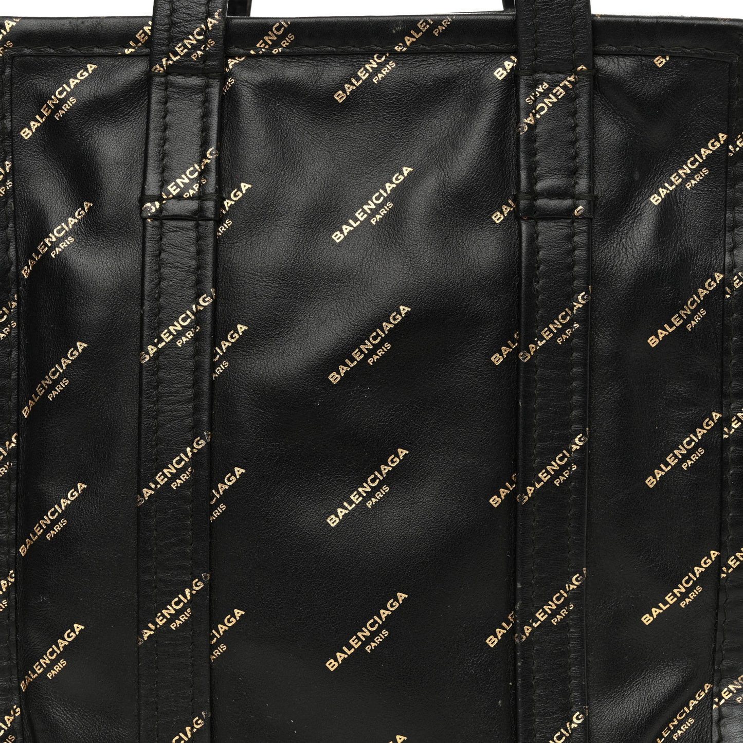 Calfskin Allover Logo XS Bazar Shopper Tote Black Gold