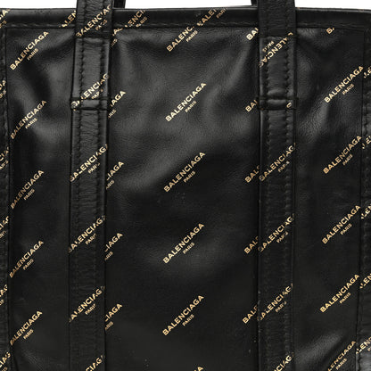 Balenciaga Calfskin Allover Logo XS Bazar Shopper Tote Black Gold 8 of 20